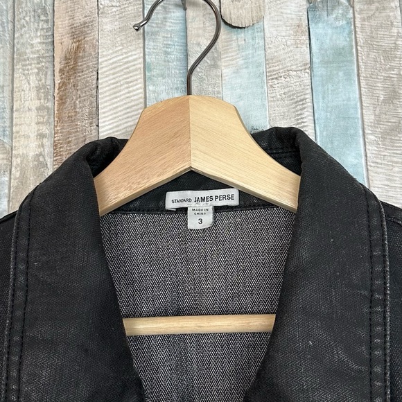 James Perse L Men’s Black Coated Cotton Jean Jacket Utility Denim Zip Front $395 - Picture 8 of 13